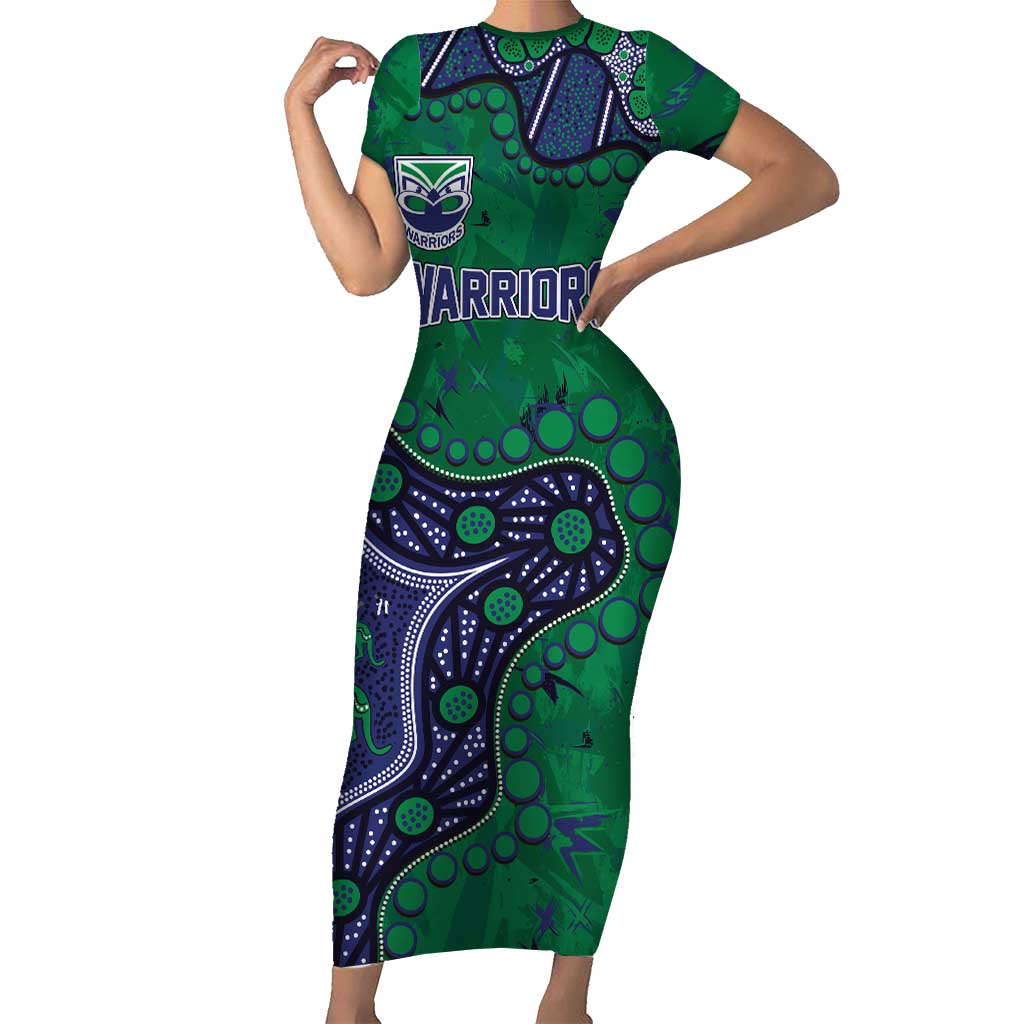 Personalized Newcastle Knights Short Sleeve Bodycon Dress Aboriginal Pattern with Graffiti Style Design