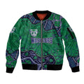 Personalized Newcastle Knights Sleeve Zip Bomber Jacket Aboriginal Pattern with Graffiti Style Design