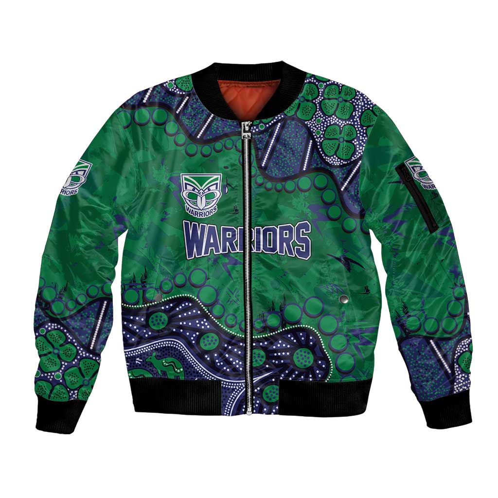 Personalized Newcastle Knights Sleeve Zip Bomber Jacket Aboriginal Pattern with Graffiti Style Design