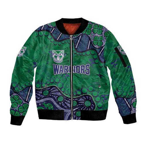 Personalized Newcastle Knights Sleeve Zip Bomber Jacket Aboriginal Pattern with Graffiti Style Design