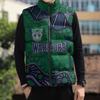 Personalized Newcastle Knights Sleeveless Puffer Jacket Aboriginal Pattern with Graffiti Style Design