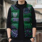 Personalized Newcastle Knights Sleeveless Puffer Jacket Aboriginal Pattern with Graffiti Style Design