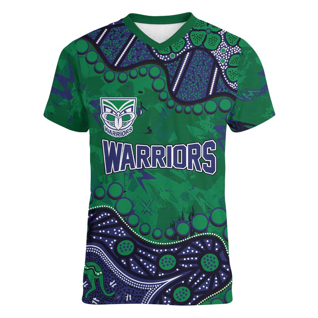 Personalized Newcastle Knights Women V-Neck T-Shirt Aboriginal Pattern with Graffiti Style Design