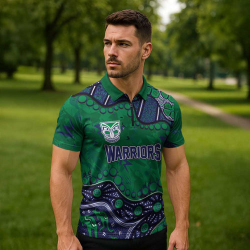 Personalized Newcastle Knights Zipper Polo Shirt Aboriginal Pattern with Graffiti Style Design