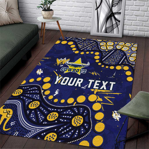 Personalized North Queensland Cowboys Area Rug Aboriginal Pattern with Graffiti Style Design