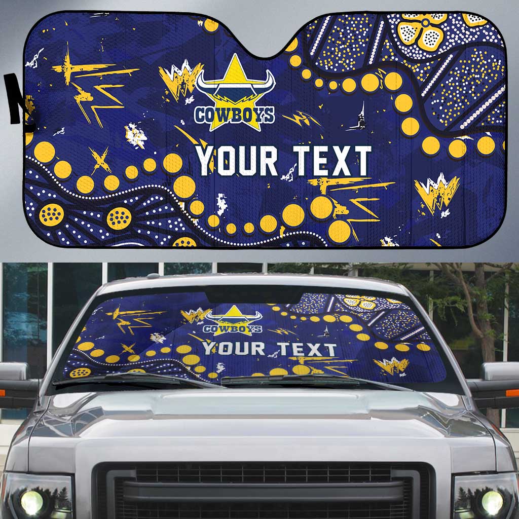 Personalized North Queensland Cowboys Auto Sun Shade Aboriginal Pattern with Graffiti Style Design