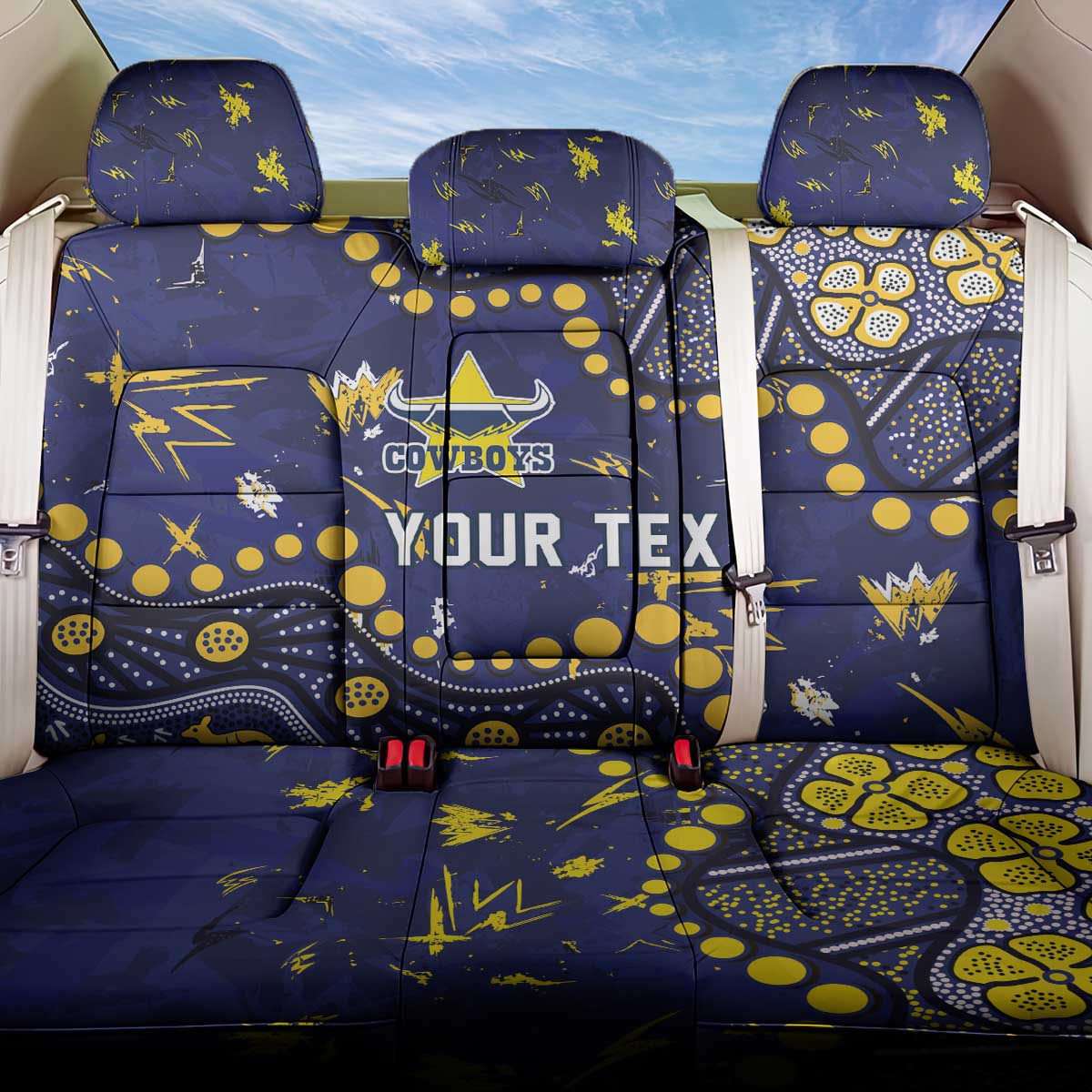 Personalized North Queensland Cowboys Back Car Seat Cover Aboriginal Pattern with Graffiti Style Design