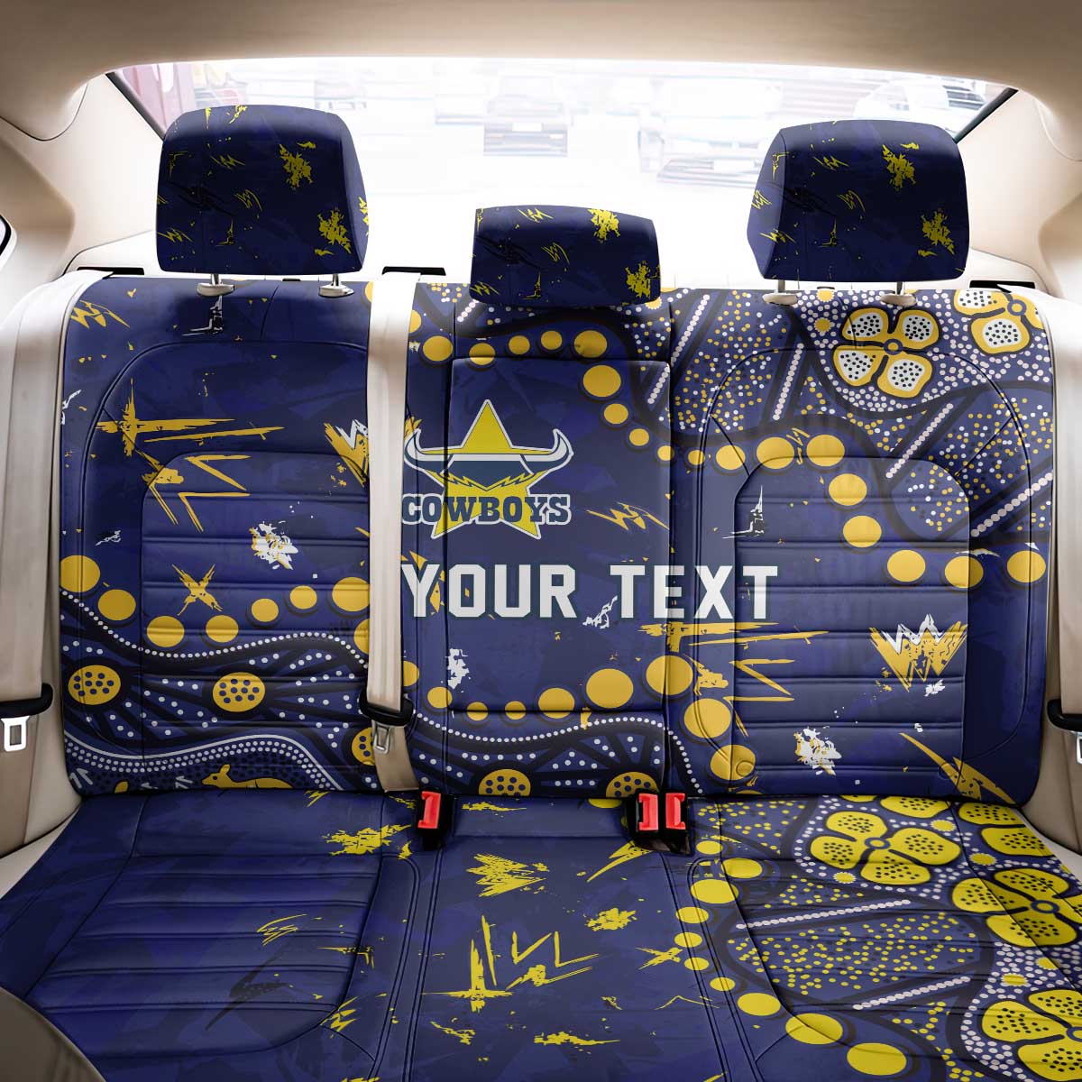 Personalized North Queensland Cowboys Back Car Seat Cover Aboriginal Pattern with Graffiti Style Design