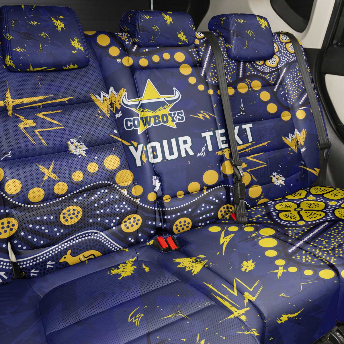 Personalized North Queensland Cowboys Back Car Seat Cover Aboriginal Pattern with Graffiti Style Design