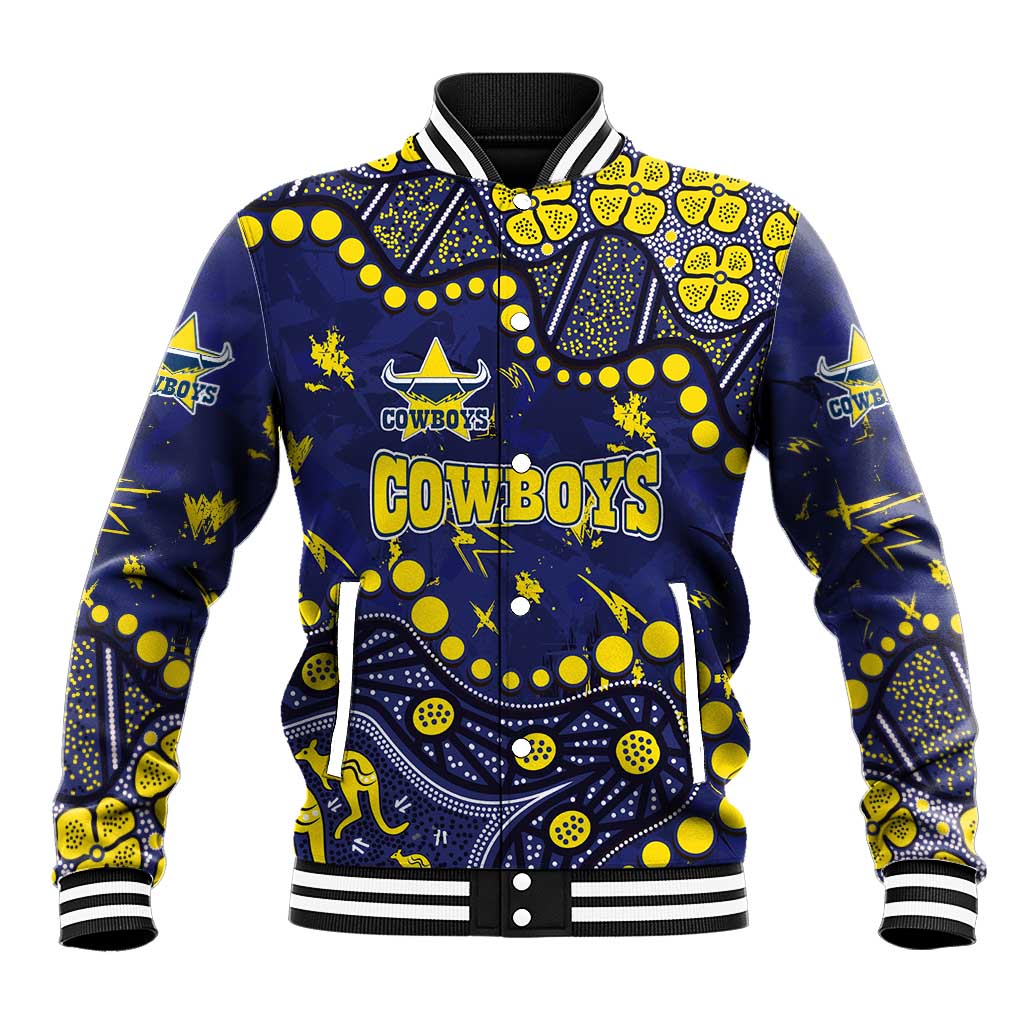 Personalized North Queensland Cowboys Baseball Jacket Aboriginal Pattern with Graffiti Style Design