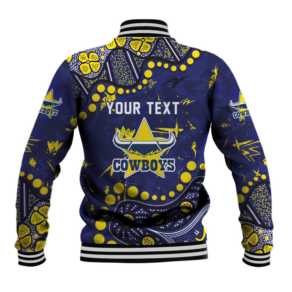 Personalized North Queensland Cowboys Baseball Jacket Aboriginal Pattern with Graffiti Style Design