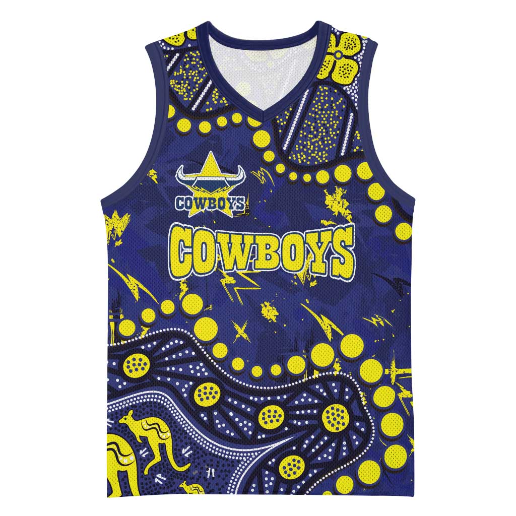 Personalized North Queensland Cowboys Basketball Jersey Aboriginal Pattern with Graffiti Style Design