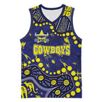 Personalized North Queensland Cowboys Basketball Jersey Aboriginal Pattern with Graffiti Style Design