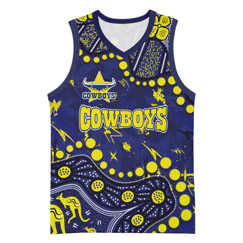 Personalized North Queensland Cowboys Basketball Jersey Aboriginal Pattern with Graffiti Style Design