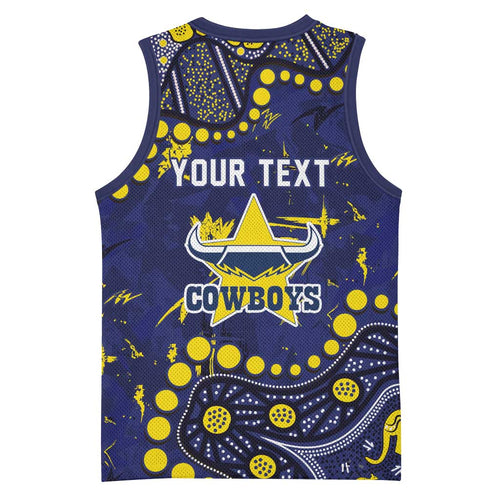 Personalized North Queensland Cowboys Basketball Jersey Aboriginal Pattern with Graffiti Style Design