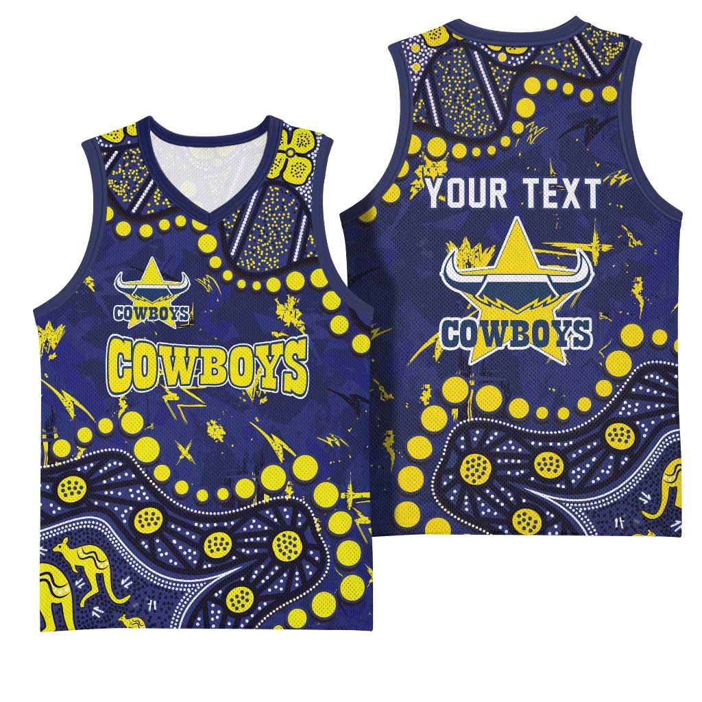 Personalized North Queensland Cowboys Basketball Jersey Aboriginal Pattern with Graffiti Style Design