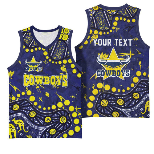Personalized North Queensland Cowboys Basketball Jersey Aboriginal Pattern with Graffiti Style Design