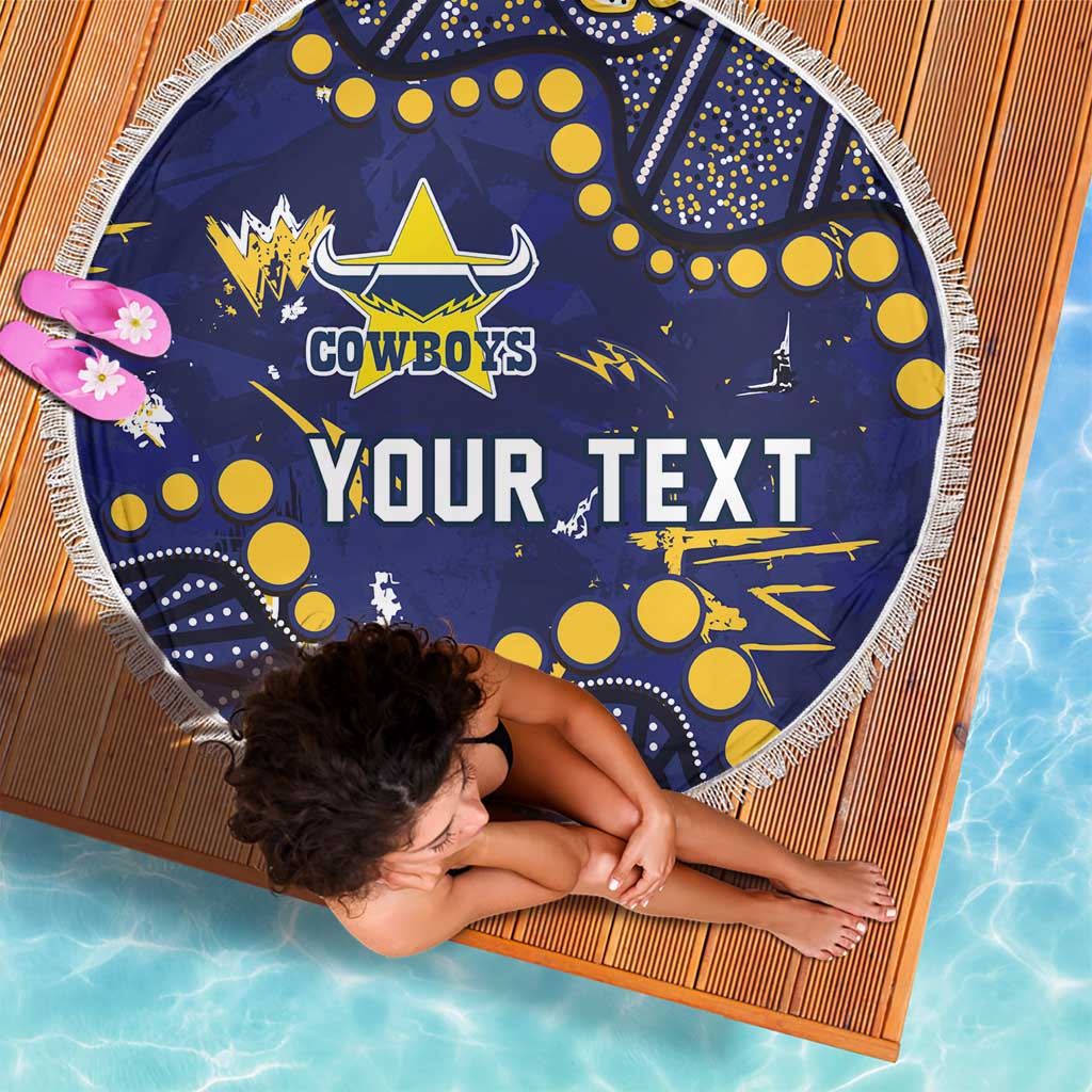 Personalized North Queensland Cowboys Beach Blanket Aboriginal Pattern with Graffiti Style Design