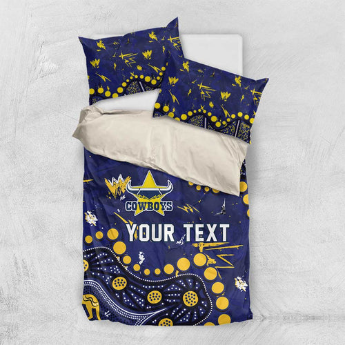 Personalized North Queensland Cowboys Bedding Set Aboriginal Pattern with Graffiti Style Design