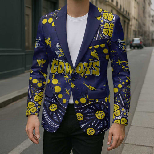 Personalized North Queensland Cowboys Blazer Aboriginal Pattern with Graffiti Style Design