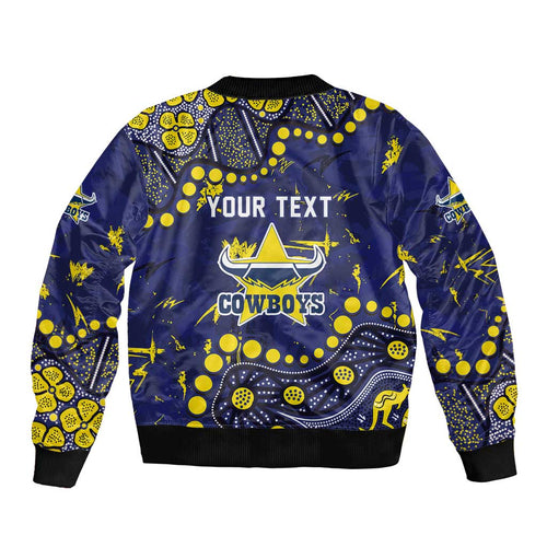Personalized North Queensland Cowboys Bomber Jacket Aboriginal Pattern with Graffiti Style Design