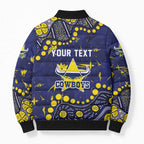 Personalized North Queensland Cowboys Bomber Puffer Jacket Aboriginal Pattern with Graffiti Style Design