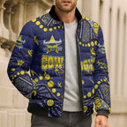 Personalized North Queensland Cowboys Bomber Puffer Jacket Aboriginal Pattern with Graffiti Style Design