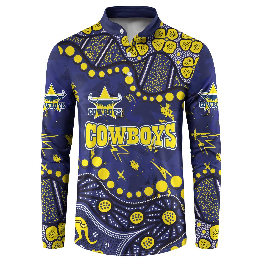 Personalized North Queensland Cowboys Button Sweatshirt Aboriginal Pattern with Graffiti Style Design