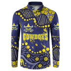 Personalized North Queensland Cowboys Button Sweatshirt Aboriginal Pattern with Graffiti Style Design