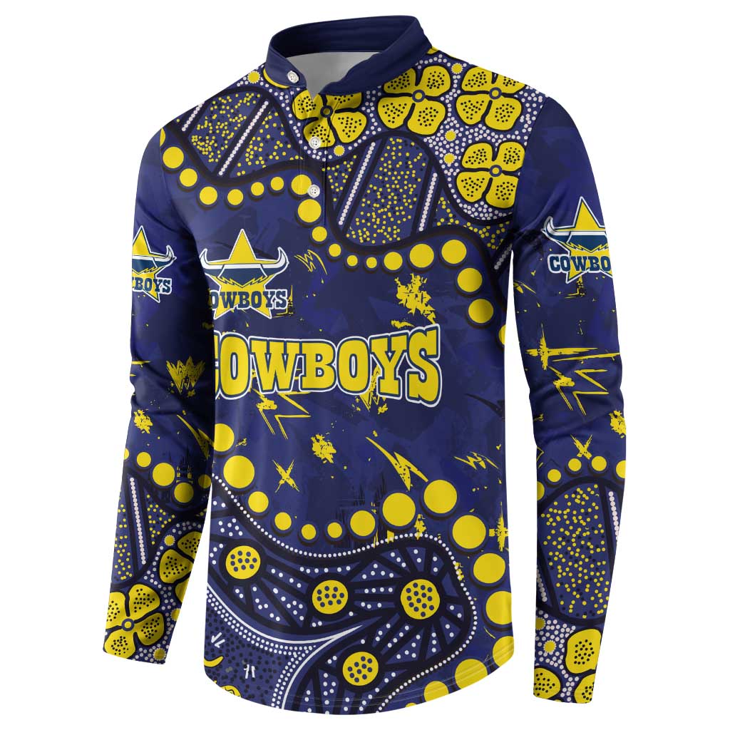 Personalized North Queensland Cowboys Button Sweatshirt Aboriginal Pattern with Graffiti Style Design