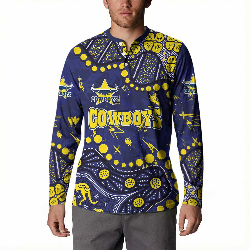 Personalized North Queensland Cowboys Button Sweatshirt Aboriginal Pattern with Graffiti Style Design