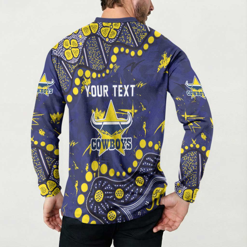 Personalized North Queensland Cowboys Button Sweatshirt Aboriginal Pattern with Graffiti Style Design
