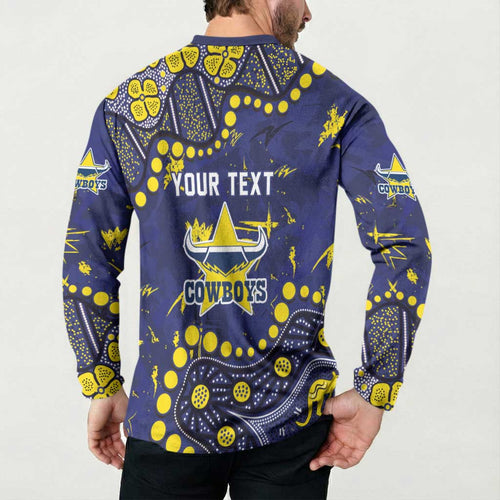 Personalized North Queensland Cowboys Button Sweatshirt Aboriginal Pattern with Graffiti Style Design