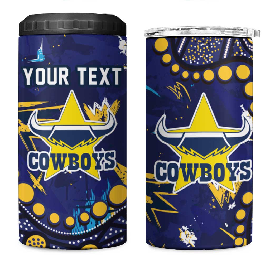 Personalized North Queensland Cowboys 4 in 1 Can Cooler Tumbler Aboriginal Pattern with Graffiti Style Design