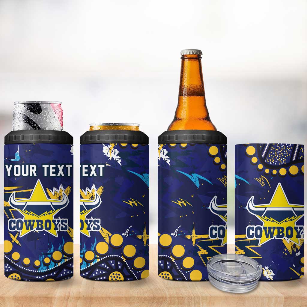 Personalized North Queensland Cowboys 4 in 1 Can Cooler Tumbler Aboriginal Pattern with Graffiti Style Design