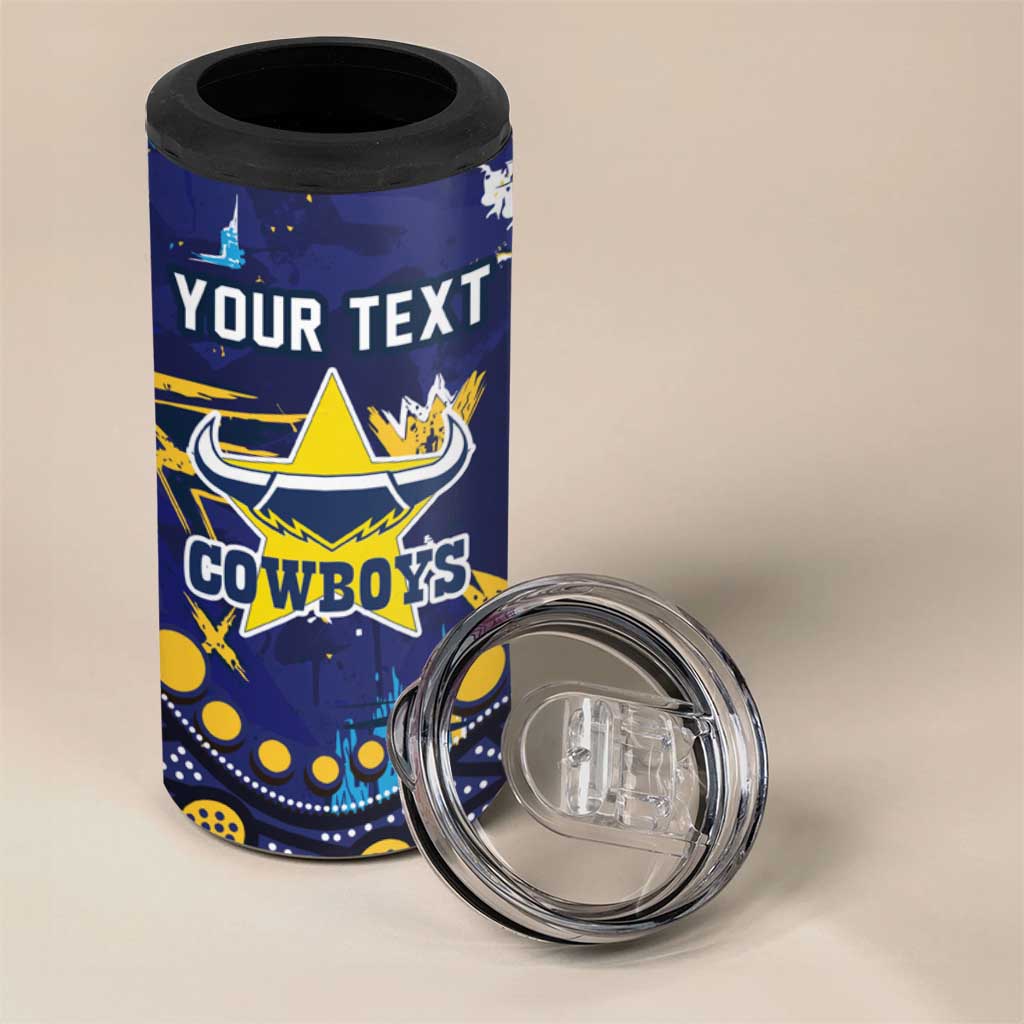 Personalized North Queensland Cowboys 4 in 1 Can Cooler Tumbler Aboriginal Pattern with Graffiti Style Design