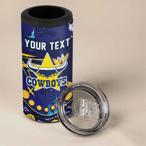 Personalized North Queensland Cowboys 4 in 1 Can Cooler Tumbler Aboriginal Pattern with Graffiti Style Design