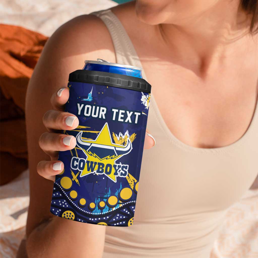 Personalized North Queensland Cowboys 4 in 1 Can Cooler Tumbler Aboriginal Pattern with Graffiti Style Design