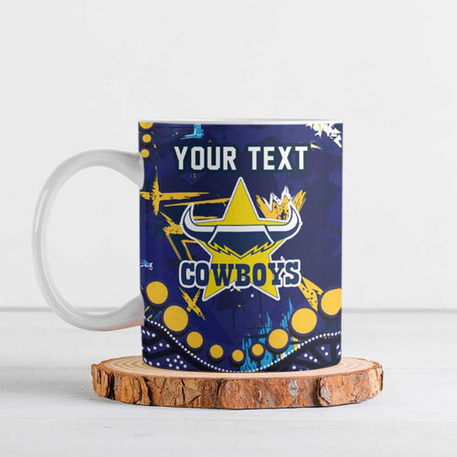 Personalized North Queensland Cowboys Ceramic Mug Aboriginal Pattern with Graffiti Style Design