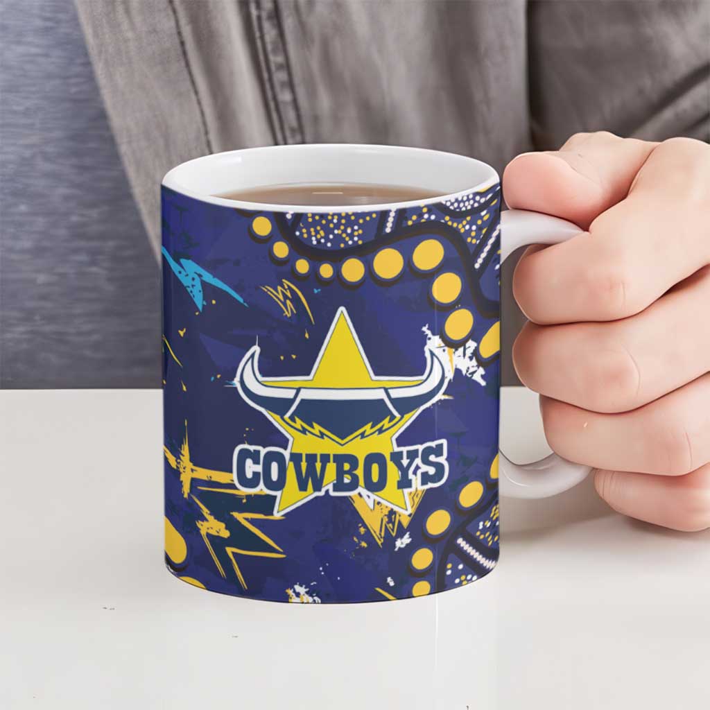 Personalized North Queensland Cowboys Ceramic Mug Aboriginal Pattern with Graffiti Style Design