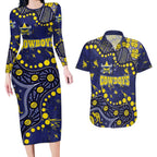 Personalized North Queensland Cowboys Couples Matching Long Sleeve Bodycon Dress and Hawaiian Shirt Aboriginal Pattern with Graffiti Style Design