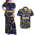 Personalized North Queensland Cowboys Couples Matching Off Shoulder Maxi Dress and Hawaiian Shirt Aboriginal Pattern with Graffiti Style Design