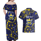Personalized North Queensland Cowboys Couples Matching Off Shoulder Maxi Dress and Hawaiian Shirt Aboriginal Pattern with Graffiti Style Design