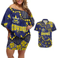 Personalized North Queensland Cowboys Couples Matching Off Shoulder Short Dress and Hawaiian Shirt Aboriginal Pattern with Graffiti Style Design