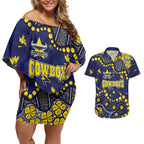 Personalized North Queensland Cowboys Couples Matching Off Shoulder Short Dress and Hawaiian Shirt Aboriginal Pattern with Graffiti Style Design