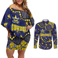 Personalized North Queensland Cowboys Couples Matching Off Shoulder Short Dress and Long Sleeve Button Shirt Aboriginal Pattern with Graffiti Style Design