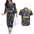Personalized North Queensland Cowboys Couples Matching Off The Shoulder Long Sleeve Dress and Hawaiian Shirt Aboriginal Pattern with Graffiti Style Design