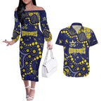 Personalized North Queensland Cowboys Couples Matching Off The Shoulder Long Sleeve Dress and Hawaiian Shirt Aboriginal Pattern with Graffiti Style Design