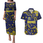 Personalized North Queensland Cowboys Couples Matching Puletasi and Hawaiian Shirt Aboriginal Pattern with Graffiti Style Design