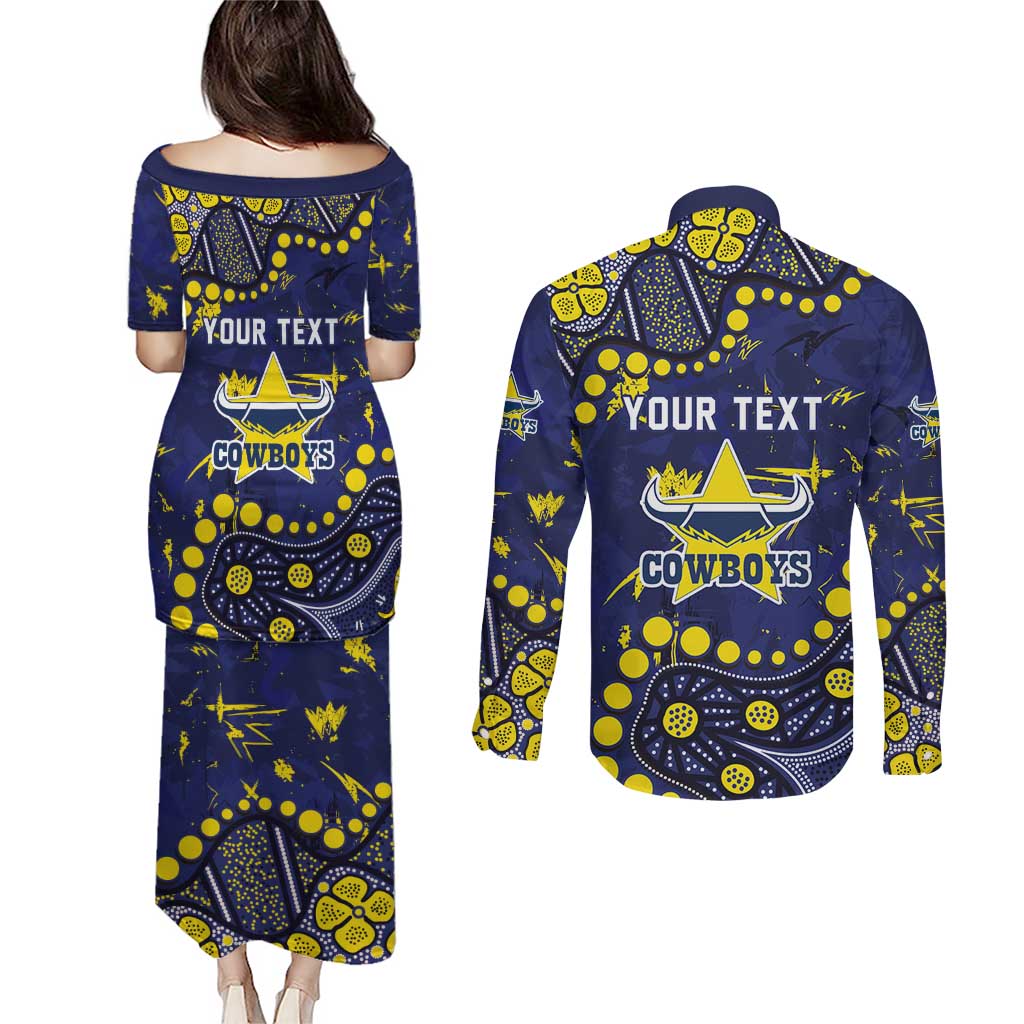 Personalized North Queensland Cowboys Couples Matching Puletasi and Long Sleeve Button Shirt Aboriginal Pattern with Graffiti Style Design